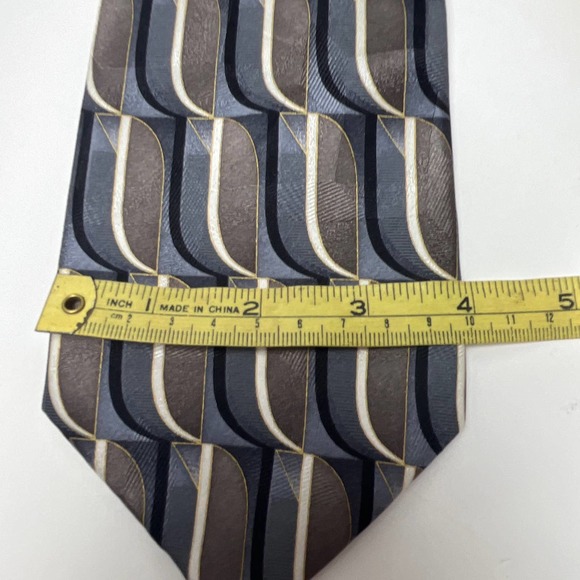 VTG Gallant Silk Tie Neutral Retro MCM  Black Brown Tan Cream Silver Gray - Picture 12 of 13